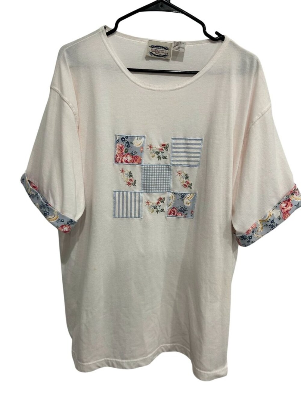 Separate Issue 22W Patchwork Floral Embroidered Top White Boho Gardencore